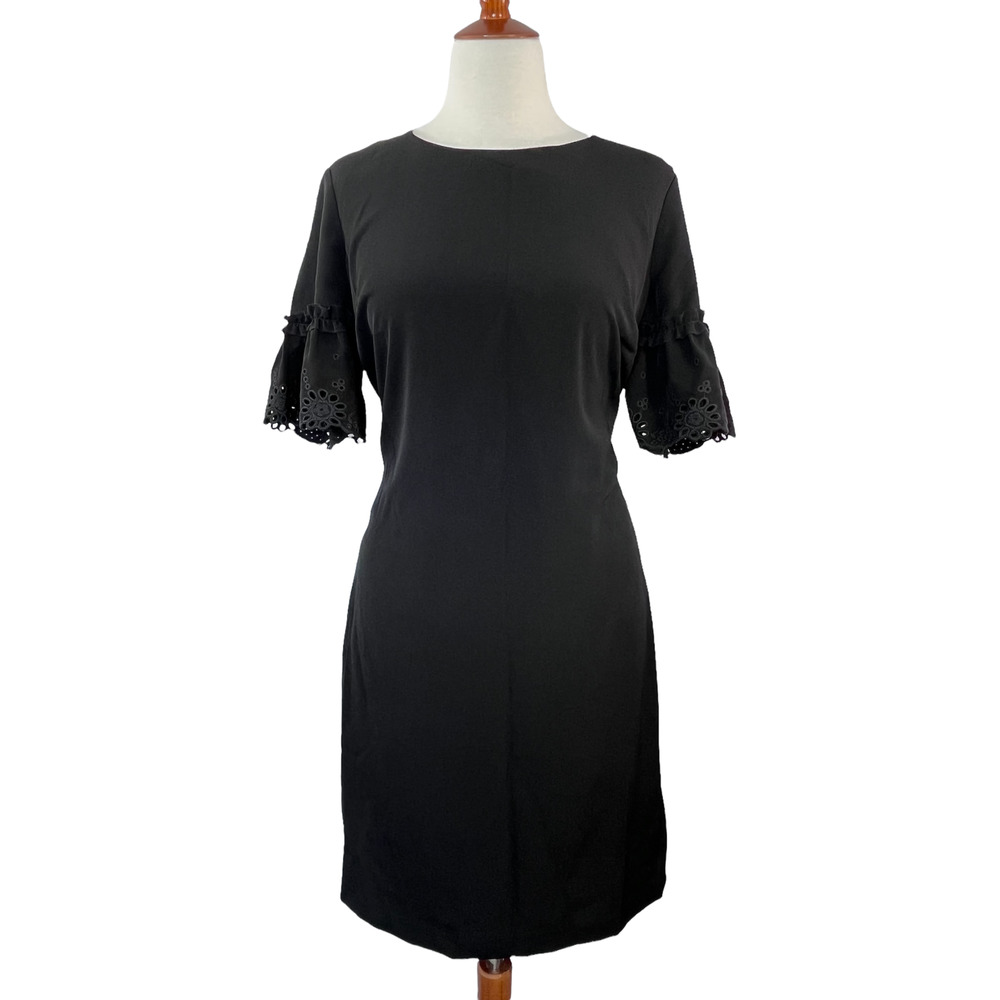 KARL LAGERFELD PARIS Eyelet-Trim Sheath Dress Black Size 8